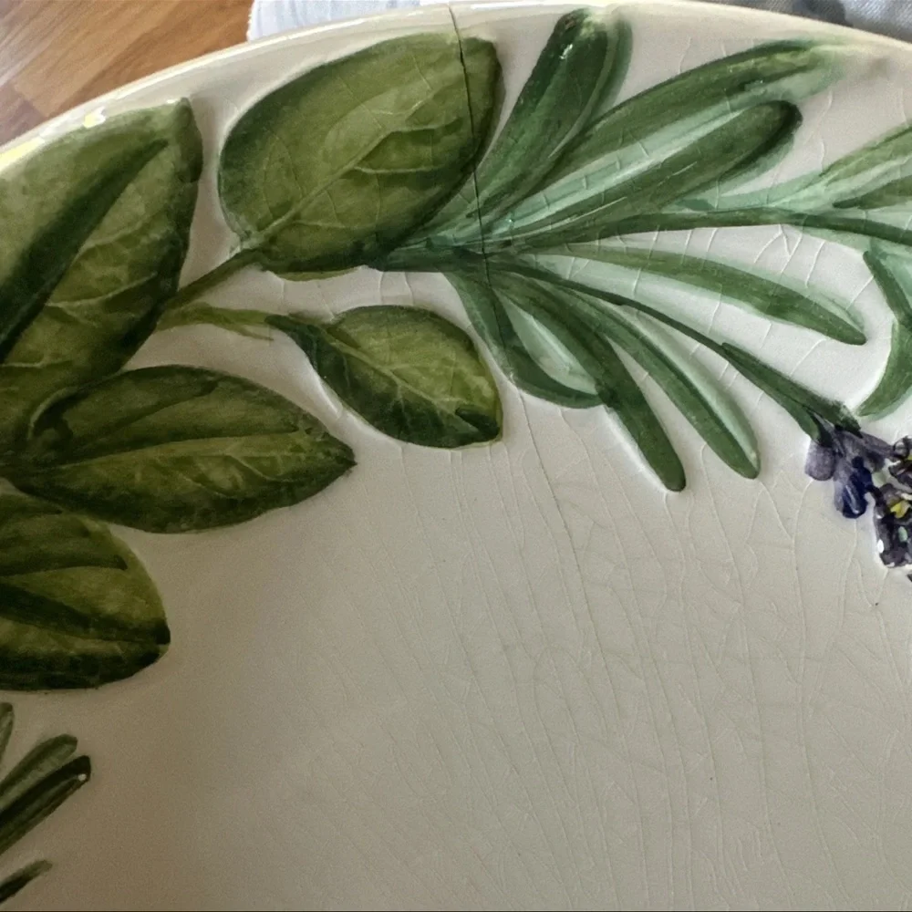 BASSANO CERAMIC HERBS 3D Plate 23cm FROM ITALY Williams-Sonoma Hand Painted
